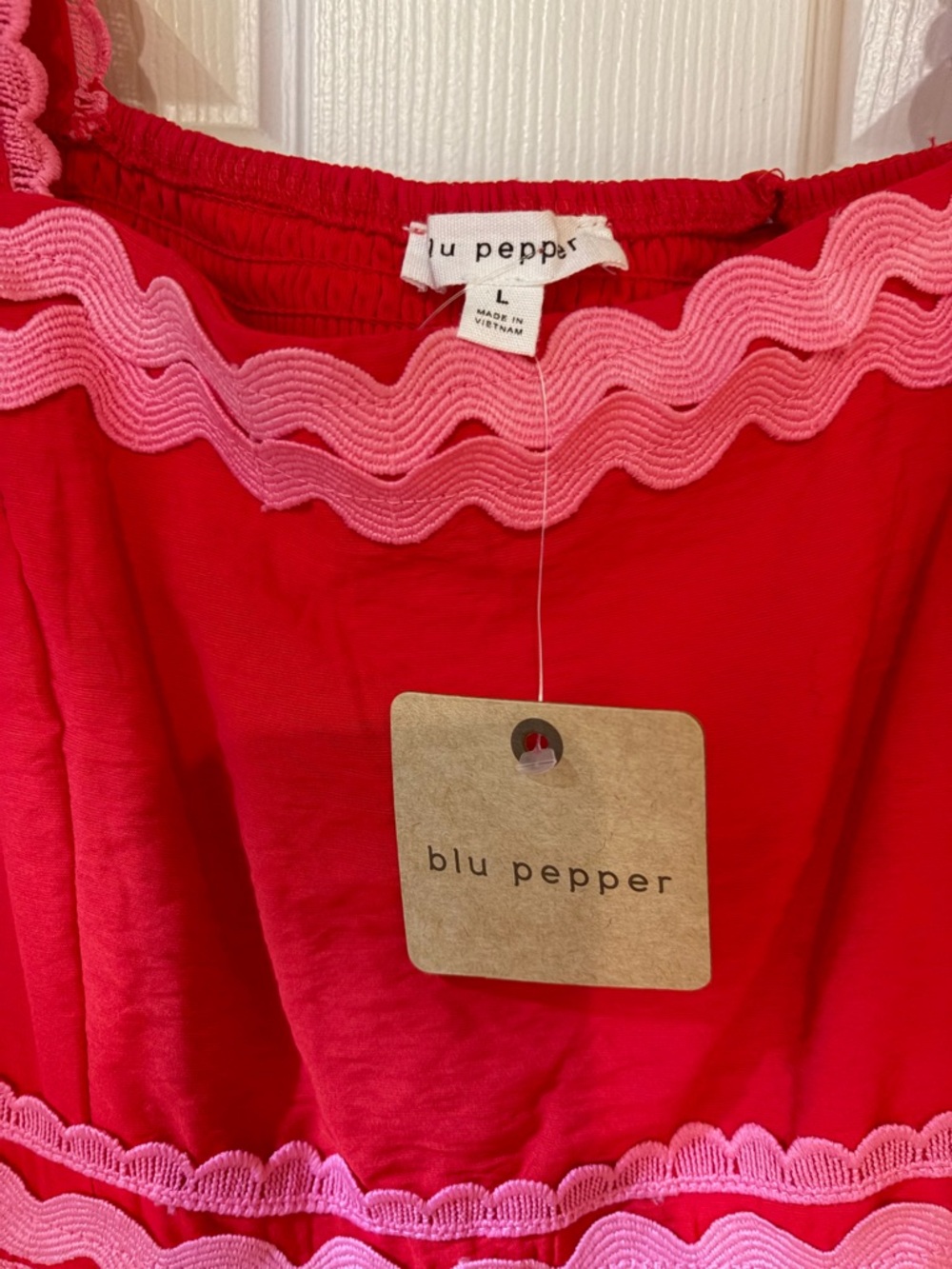 Blu Pepper Red Maxi Dress with Pink Rickrack Trim - Picture 4 of 8